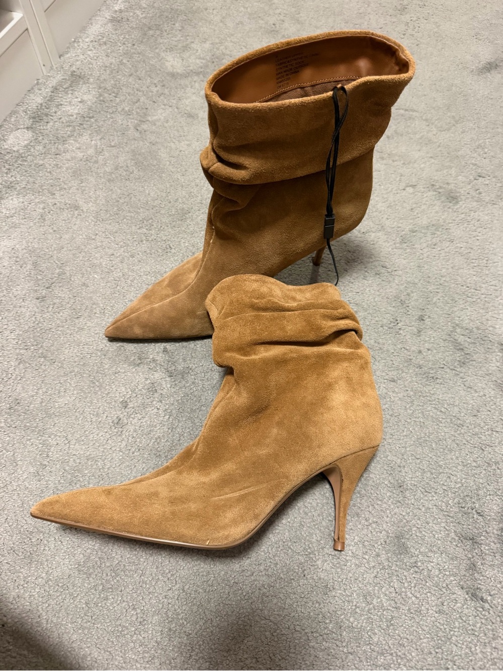 Suede Slouch Pointed-Toe Ankle Boots in Camel - Picture 5 of 6
